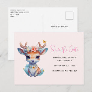 Baby Hjort med Antlers och Flowers Spara datum Inbjudan Vykort