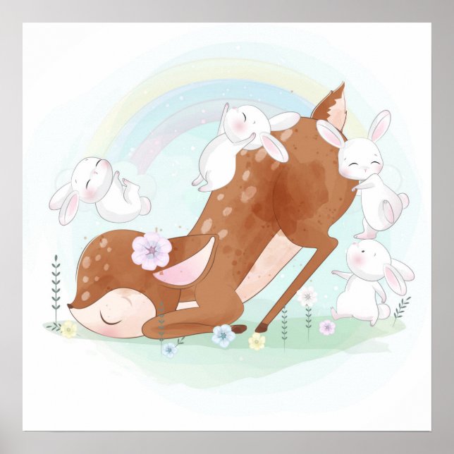 Baby hjort med baby-bunnier poster (Framsidan)