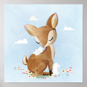 Baby hjort med en baby bunnies poster