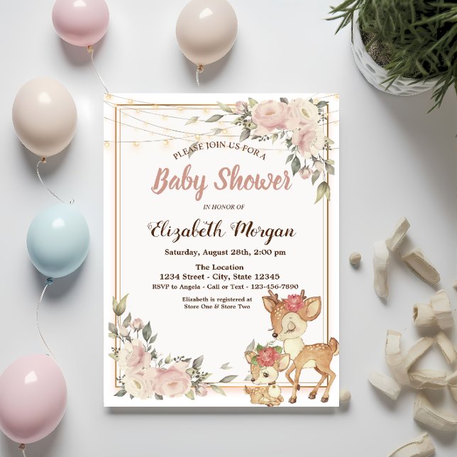 Baby Hjort String Ljus,Blommigt Baby Shower Inbjudningar (Skapare uppladdad)