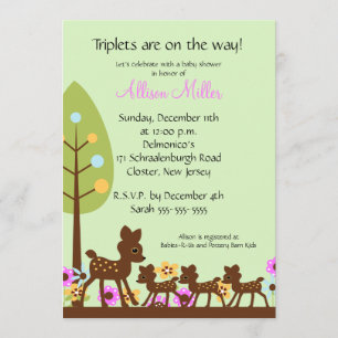 Baby Hjort TRIPLETS Baby Shower-inbjudan Inbjudningar