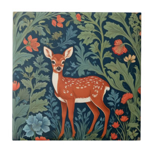 Baby Hjort William Morris stil Lämnat Facing Fawn Kakelplatta