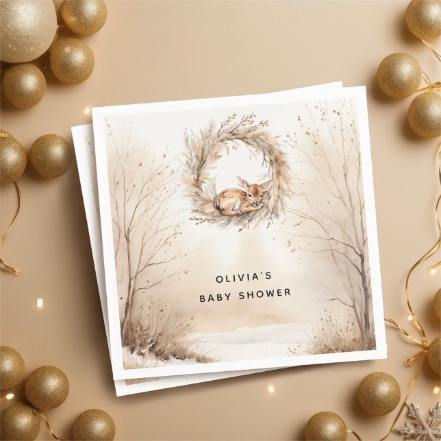 Baby Hjort Winter Beige Baby Shower Pappersservett (Skapare uppladdad)