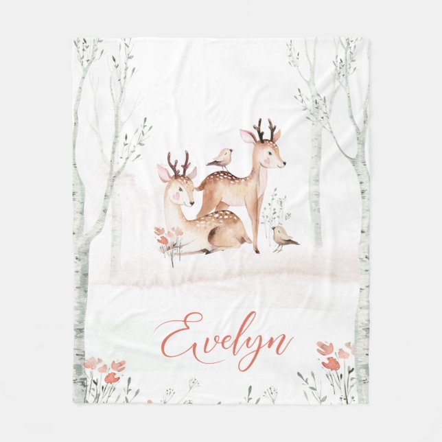 Baby Hjort Woodland Blanket | 50 x 60 Ull Fleecefilt (Framsidan)