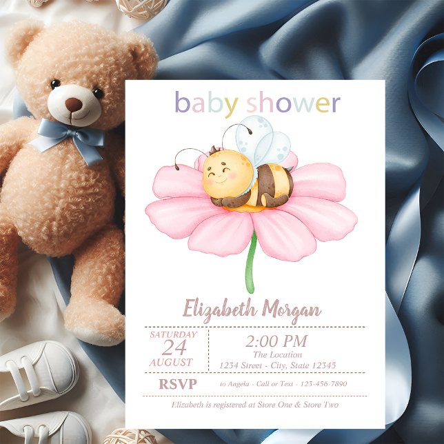 Baby Honey Bee Blomdotter Babyshower  Inbjudningar (Skapare uppladdad)