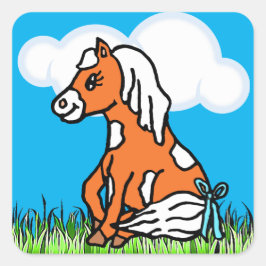 Baby Horse Brown Pony Stickers Fyrkantigt Klistermärke
