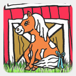 Baby Horse Brown Pony Stickers Fyrkantigt Klistermärke