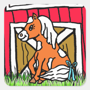 Baby Horse Brown Pony Stickers Fyrkantigt Klistermärke