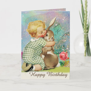 BABY HUGGANDE KANINER,Rosa ros,Teal Blue Birthday Helgkort