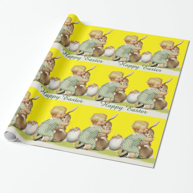 BABY HUGGING PÅSKHARE ,Gult Presentpapper (Utrullad)