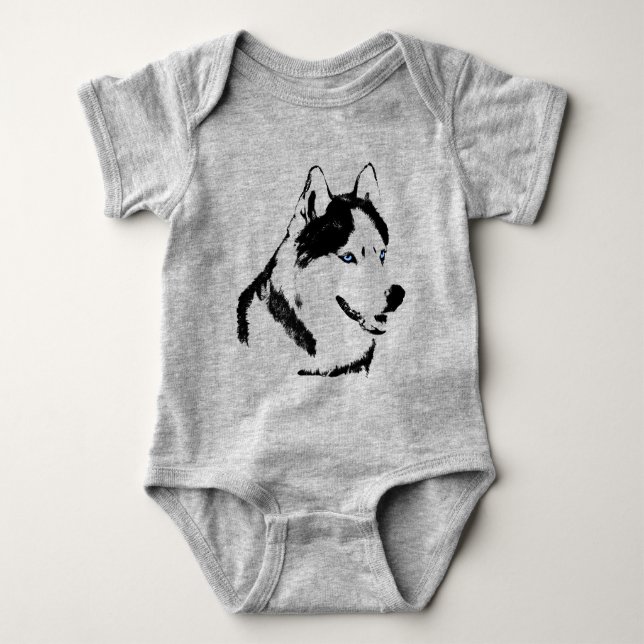 Baby Husky Creeper Husky Hund Baby Bodykostydräkt T Shirt (Framsida)