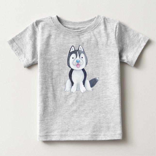 Baby Husky Hund Söt Husdjur T Shirt (Framsida)