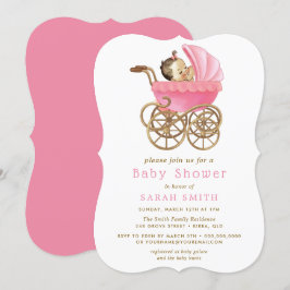 Baby i Barnvagn Rosa Baby Shower inbjudan