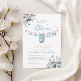 Baby i Blå blommans blommiga fjäder, babyskor Inbjudningar