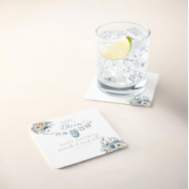 Baby i Blå Blommigt Pojke Shower Underlägg Papper Kvadrat