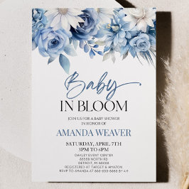 Baby i Blå Blommigten Blå, blå, blå babyskor Inbjudningar