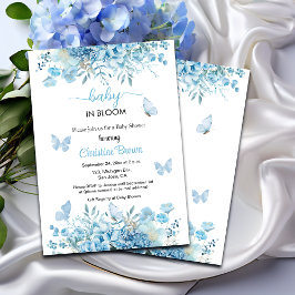 Baby i Blåblått Blommigt, babyblåbildsinbjudan Inbjudningar
