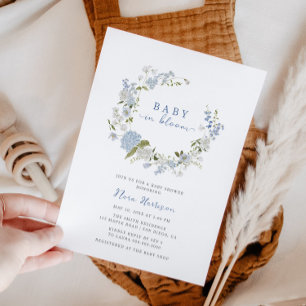 Baby i Blåblått Blommigt Utandningsskugga för späd Inbjudningar