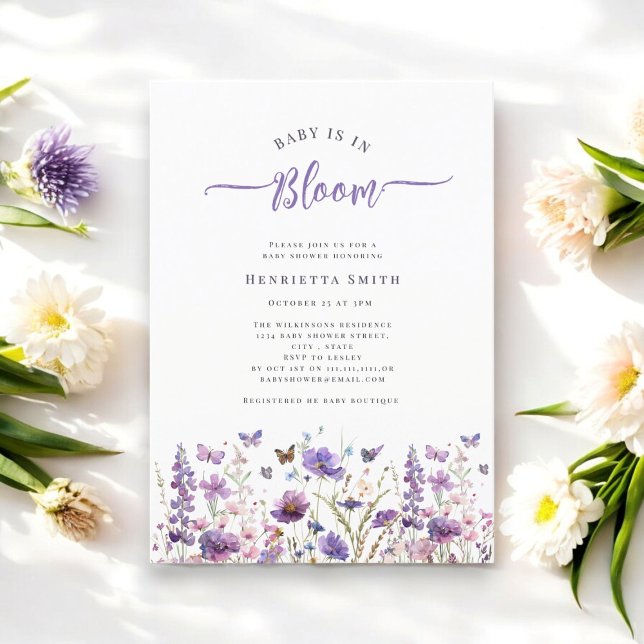 Baby i blodets minimala vattenfärgskbabydusch inbjudningar (baby in bloom baby shower invitation by willow spring studio)