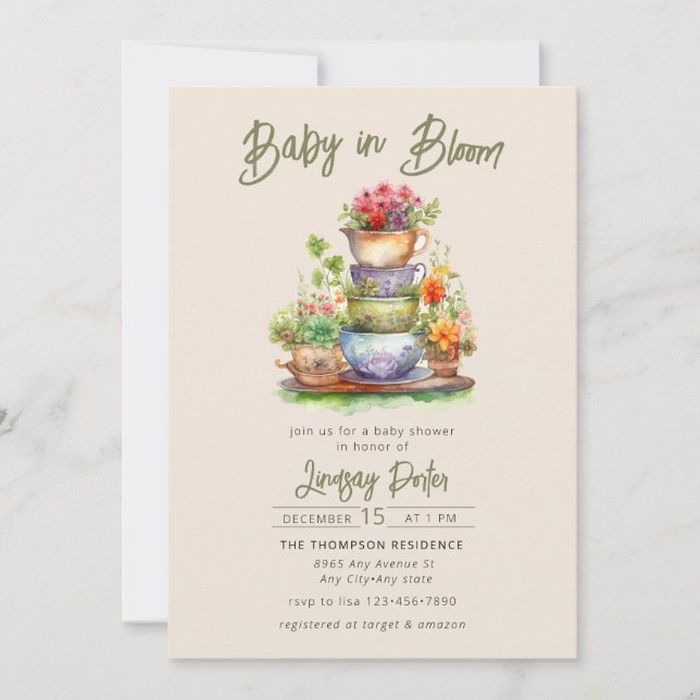 Baby i blom | Akvarell Baby Shower Inbjudan (Framsida)
