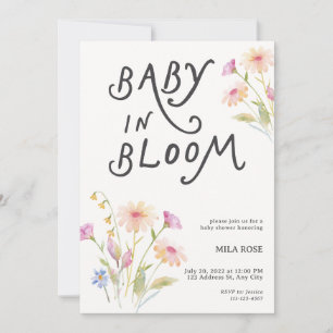 Baby i blom Baby Shower Svart Inbjudningar