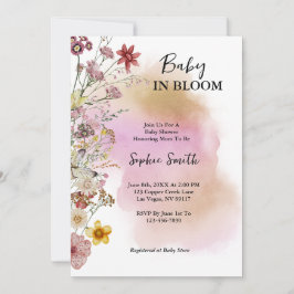 Baby I blom Bloom Vildblomma Akvarell Inbjudningar