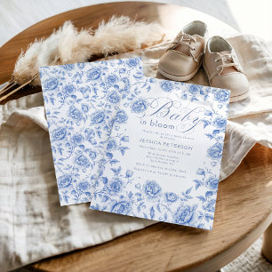 Baby i Blom Blue Chinoiserie Baby Shower Inbjudningar