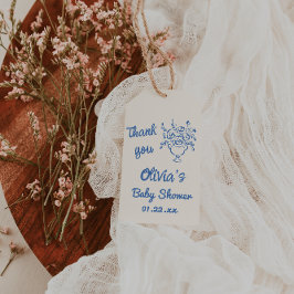 Baby i Blom Blue Hand plockade Blommigt Baby Showe Presentetikett