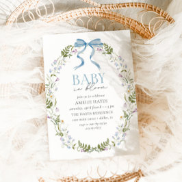 Baby i Blom Blue Vår Blommigt Bow Baby Shower Inbjudningar
