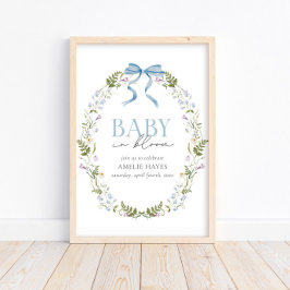 Baby i Blom Blue Vår Blommigt Bow Baby Shower Poster