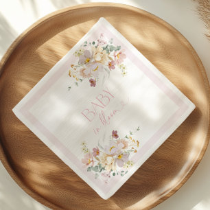 Baby i blom Blush Rosa Blommig Babyfirande Pappersservett
