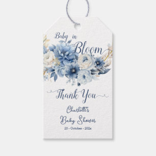 Baby i blom Eleganta blå blommor Babykalas Presentetikett