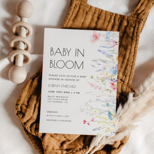 Baby i Blom Eleganta Vildblommor Babykalas Inbjudningar