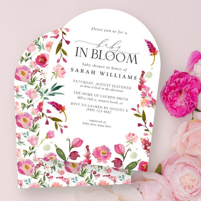 Baby i Blom Girl Rosa Watercolor Blommigt Shower Inbjudningar (Skapare uppladdad)