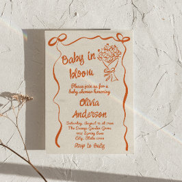 Baby i Blom-Orangen Ritad blomma Bouquet Shower Inbjudningar
