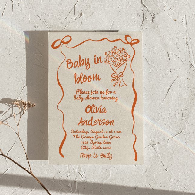 Baby i Blom-Orangen Ritad blomma Bouquet Shower Inbjudningar (Skapare uppladdad)