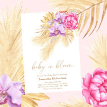 Baby i blom Pampasgräs Boho Rosa Bebis Shower