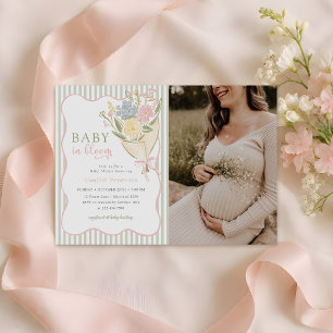Baby i blom Pastell Blommig Baby Shower Foto Inbjudningar