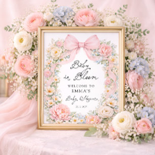 Baby i blom Pink båge Blommig Baby Shower Välkomme Poster