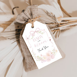 Baby i blom Pink båge presentkort Presentetikett