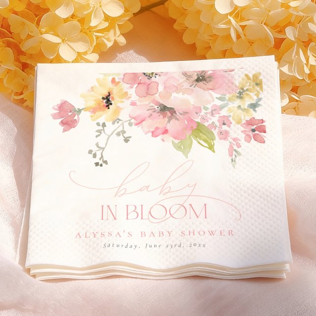 Baby i blom Pink blomster flicka baby shower Pappersservett (Skapare uppladdad)