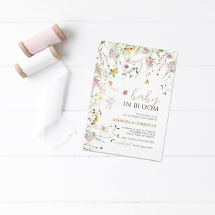 Baby i blom Pinka och gula vilda blommor Shower Inbjudningar
