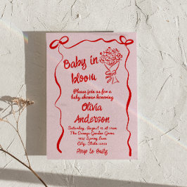 Baby i Blom Rosa Red Drawn Flower Bouquet Shower Inbjudningar
