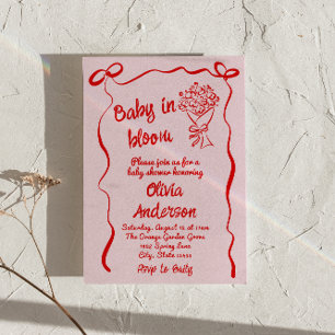 Baby i Blom Rosa Red Drawn Flower Bouquet Shower Inbjudningar