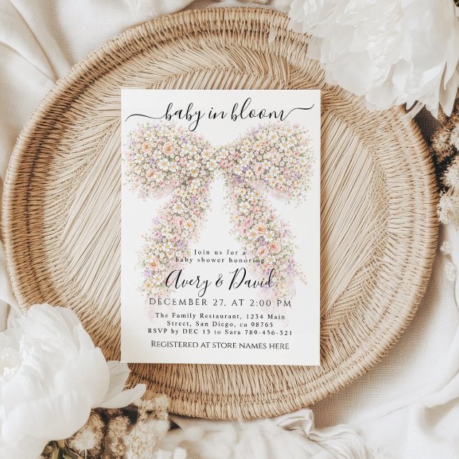 Baby i blom vild blomster vår Bow Baby Shower  Inbjudningar (Skapare uppladdad)