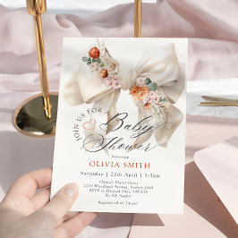 Baby i Blom White Bow Fall Blommigt Baby Shower Inbjudningar