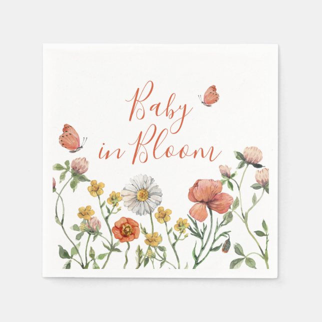 Baby i blom Wildflower baby shower Pappersservett (Framsidan)