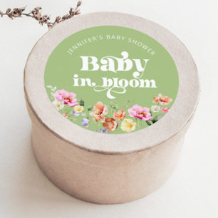 Baby i blom wildflower baby shower tack runt klistermärke