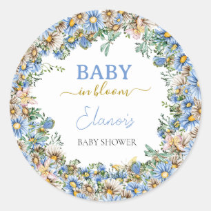 Baby i blom Wildflower Elegant Pojke Babyfirande Runt Klistermärke
