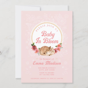 Baby i blom Woodland Deer Rosa Badinbjudan Inbjudningar